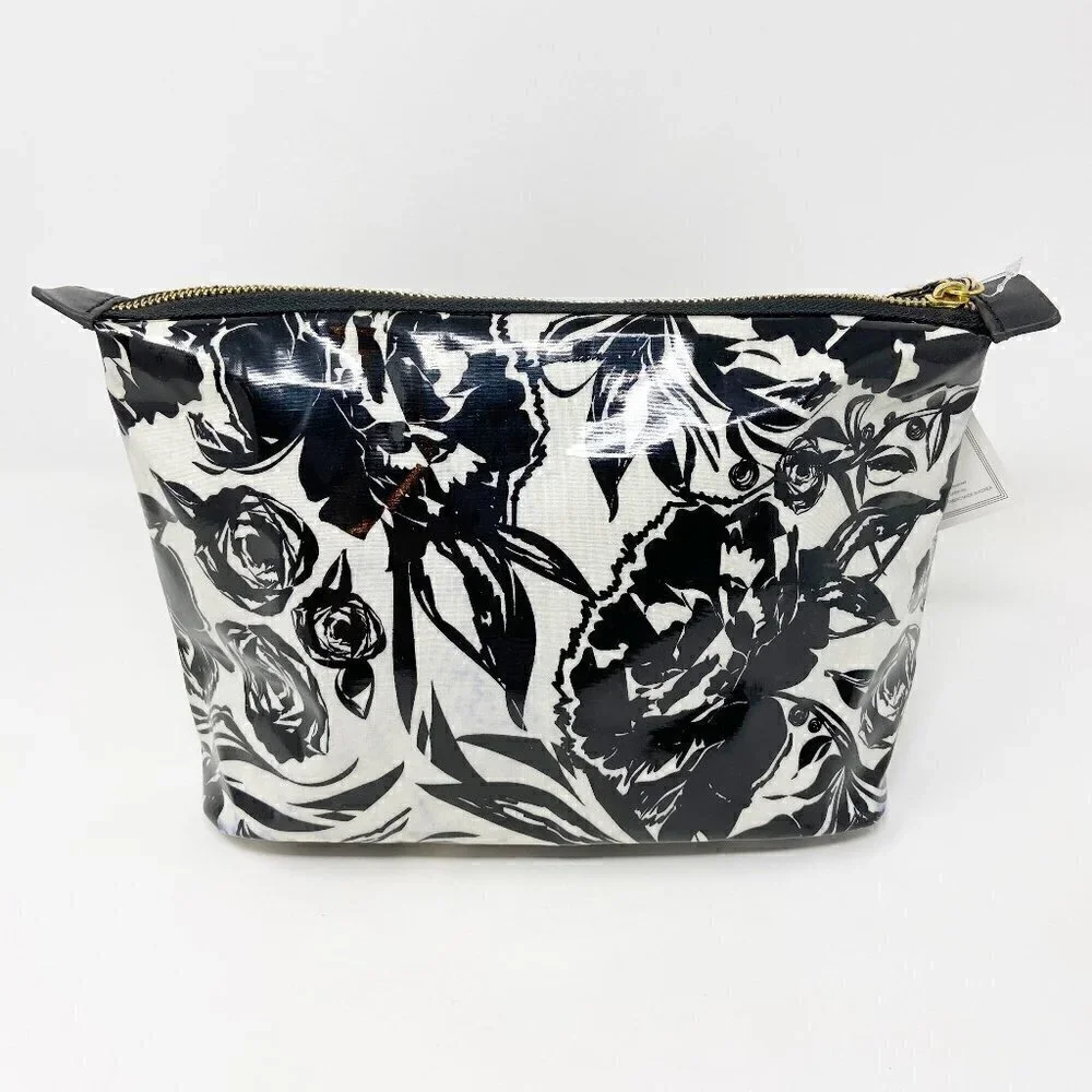 ANNA GRIFFIN | Set of 2 Black White Floral Cosmetic Bags Coated Cotton